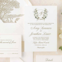 Watercolor Magnolia Wedding Crest Invitation
