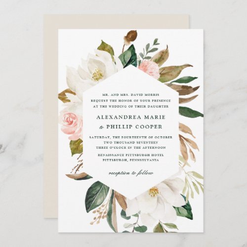 Watercolor Magnolia Wedding Invitation