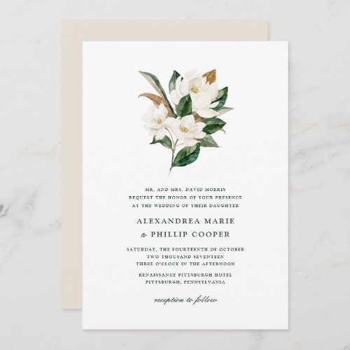 Watercolor Magnolia Wedding Invitation