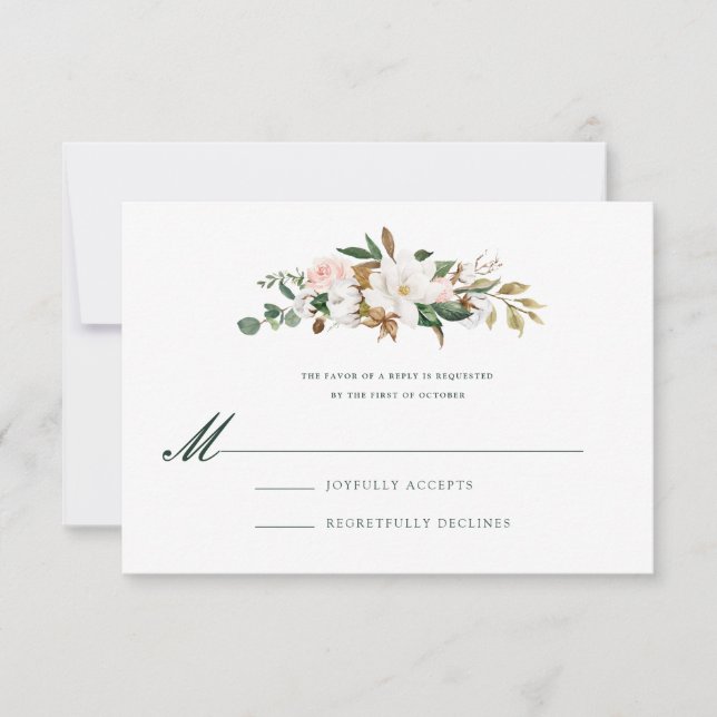 Watercolor Magnolia Wedding Invitation (Front)