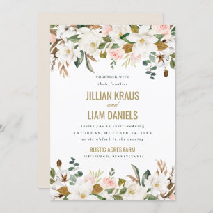 Watercolor Magnolia Wedding Invitation Monogram