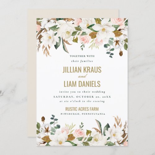 Watercolor Magnolia Wedding Invitation Monogram