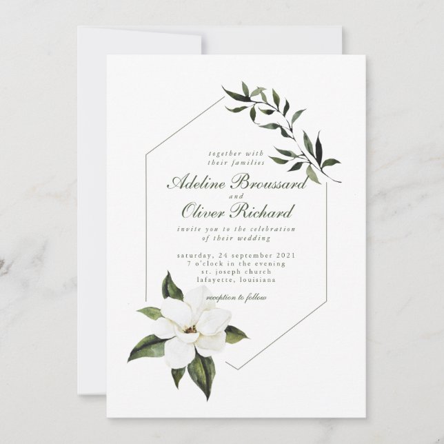 Watercolor Magnolia Wedding Invitations  (Front)