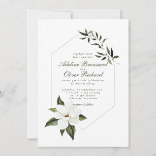 Watercolor Magnolia Wedding Invitations 