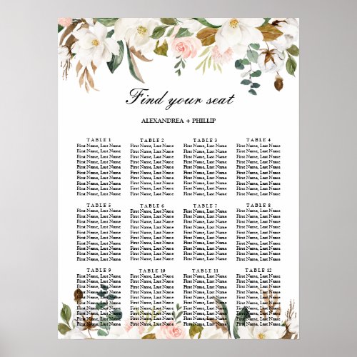 Watercolor Magnolia Wedding Seating Chart