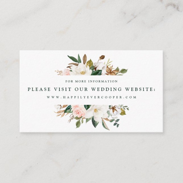 Watercolor Magnolia Wedding Website Cards (Front)
