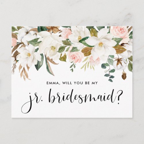 Watercolor Magnolias and Cottons Junior Bridesmaid Postcard