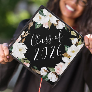 Watercolor Magnolias Custom Class Year Graduation Cap Topper