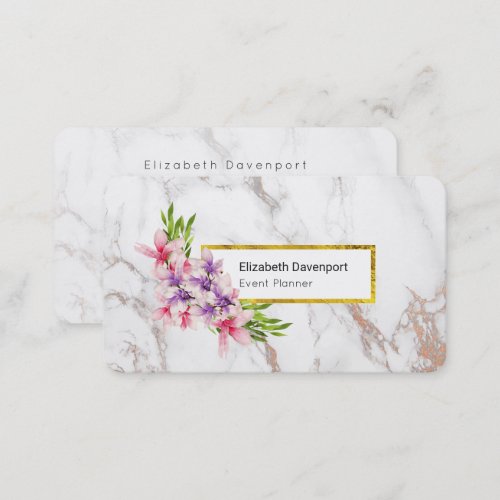 Watercolor Magnolias Faux Marble Texture Modern Business Card