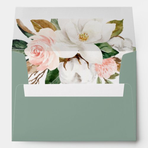 Watercolor Magnolias Floral Return Address Envelope