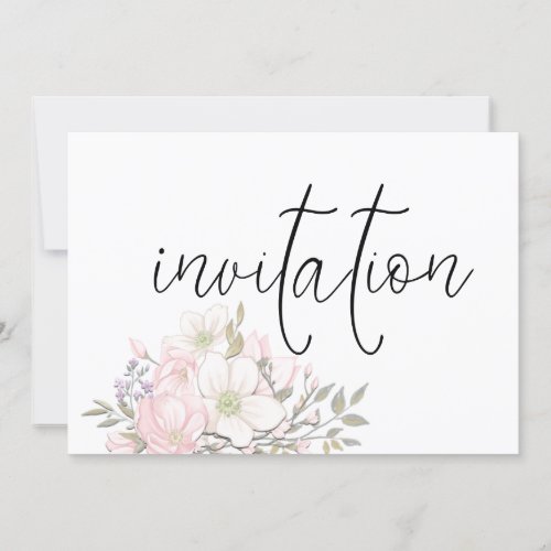 Watercolor Magnolias Floral Stylish Script Wedding Invitation