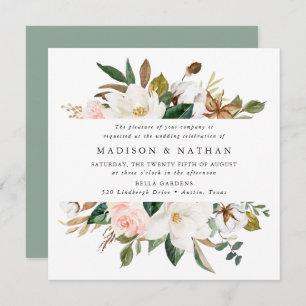Watercolor Magnolias Floral Wedding Invitation