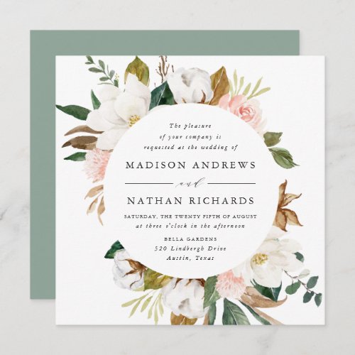 Watercolor Magnolias  Floral Wedding Invitation