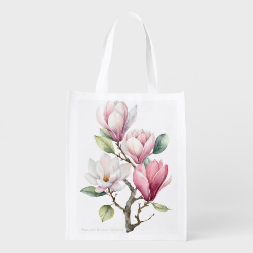 Watercolor Magnolias Grocery Bag