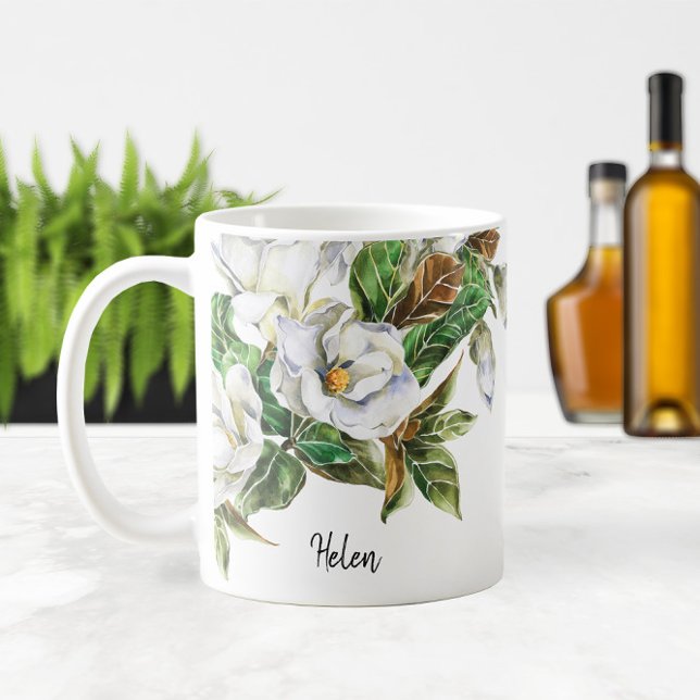 ☕ Watercolor Magnolias Name or Monogram Coffee Mug (☕ Watercolor Magnolias Name or Monogram Coffee Mug
)