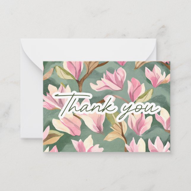 Watercolor Magnolias of Gratitude Thank You Note (Front)