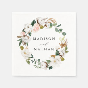 Watercolor Magnolias Personalized Wedding Napkins