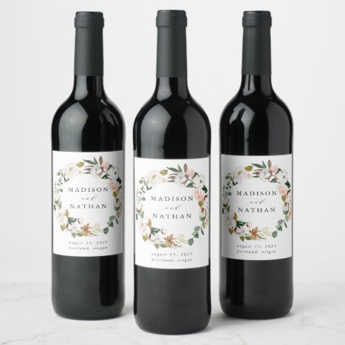 Watercolor Magnolias  Personalized Wedding Wine Label