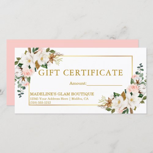 Watercolor Magnolias Pink Roses Gift Certificate