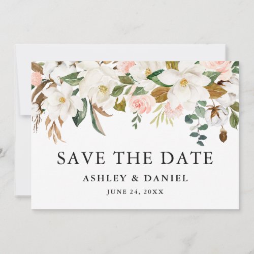Watercolor Magnolias Pink Roses Save The Date