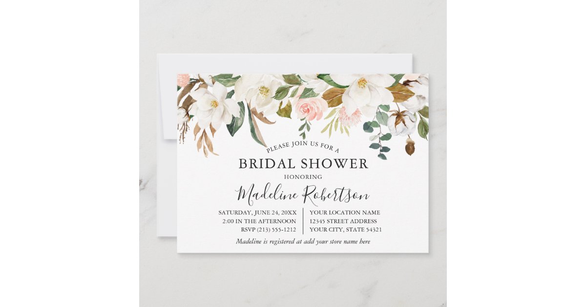 Watercolor Magnolias Roses Bridal Shower Invitation Zazzle