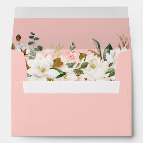 Watercolor Magnolias Roses Pink Wedding Envelope