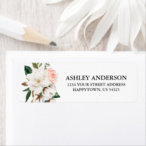 Watercolor Magnolias Roses Return Address Label