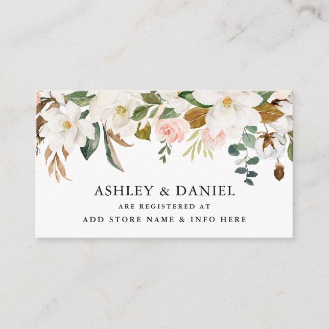 Watercolor Magnolias Roses Wedding Registry Insert (Front)