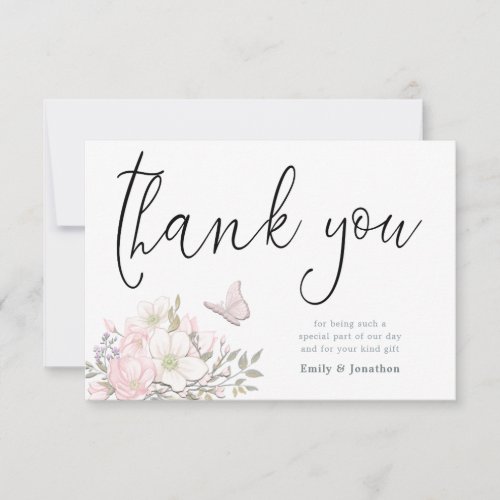 Watercolor Magnolias Stylish Script Photo Thank You Card