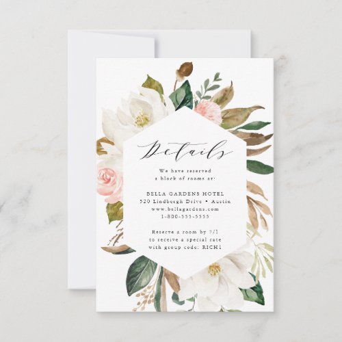 Watercolor Magnolias  Wedding Details Card