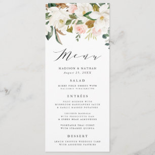 Watercolor Magnolias   Wedding Menu Card