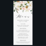 Watercolor Magnolias | Wedding Menu Card<br><div class="desc">Elegant custom wedding menu card featuring a top border of white magnolias and blush pink watercolor flowers with lush green leaves. Personalize the custom wedding menus by adding your names,  wedding date,  and wedding menu details.</div>