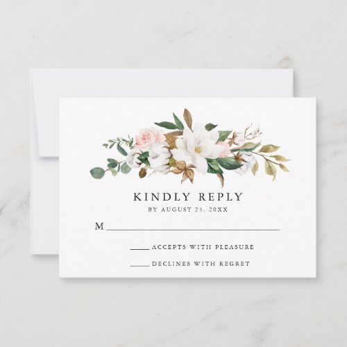 Watercolor Magnolias  Wedding RSVP Card