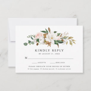 Watercolor Magnolias Wedding RSVP Card Meal Choice
