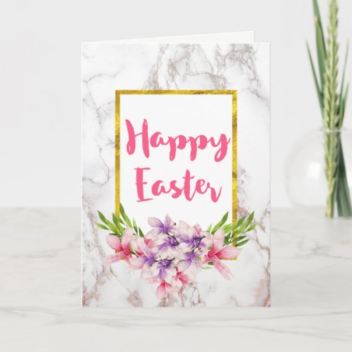 Watercolor Magnolias White Marble Easter Holiday Card