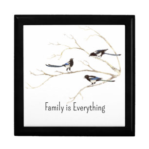 Watercolor Magpie Bird Family is Everything Quote Gift Box