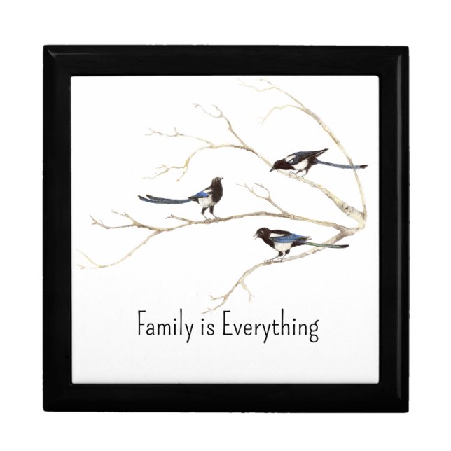  Watercolor Magpie Bird Family is Everything Quote Gift Box (Front)