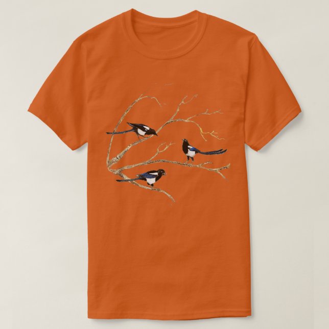 Watercolor Magpie Bird Family T-Shirt (Design Front)