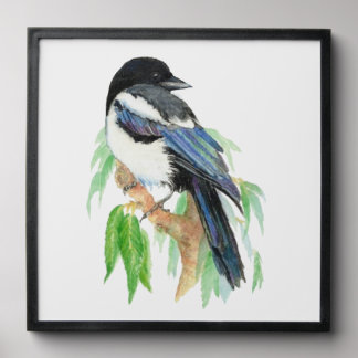 Watercolor Magpie Bird in Willow Tree Peel And Stick Photo Tile