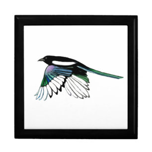 Watercolor Magpie Bird Looking at You Gift Box