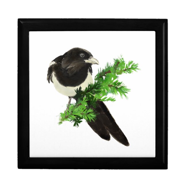  Watercolor Magpie Bird Looking at You Gift Box (Front)
