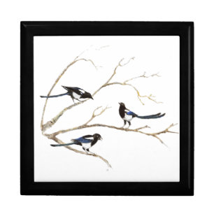 Watercolor Magpie Bird Looking at You Gift Box
