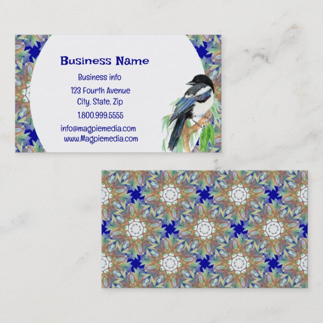 Watercolor Magpie Bird Nature Wildlife Art Business Card (Front/Back)