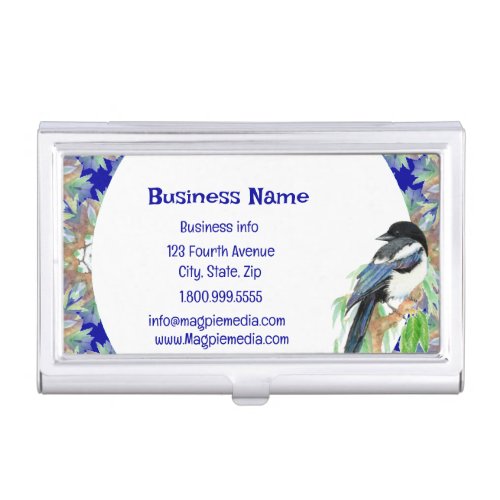 Watercolor Magpie Bird Nature Wildlife Art  Business Card Case