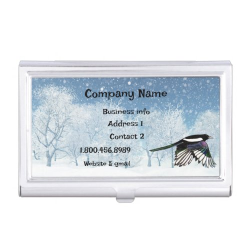 Watercolor Magpie Bird Nature Wildlife  Busines Business Card Case