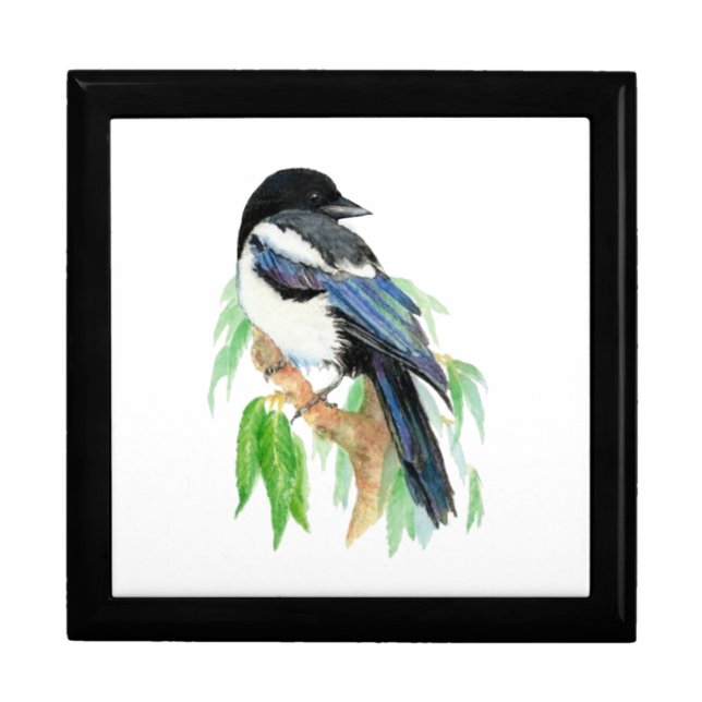  Watercolor Magpie Bird & Willow Tree Gift Box (Front)