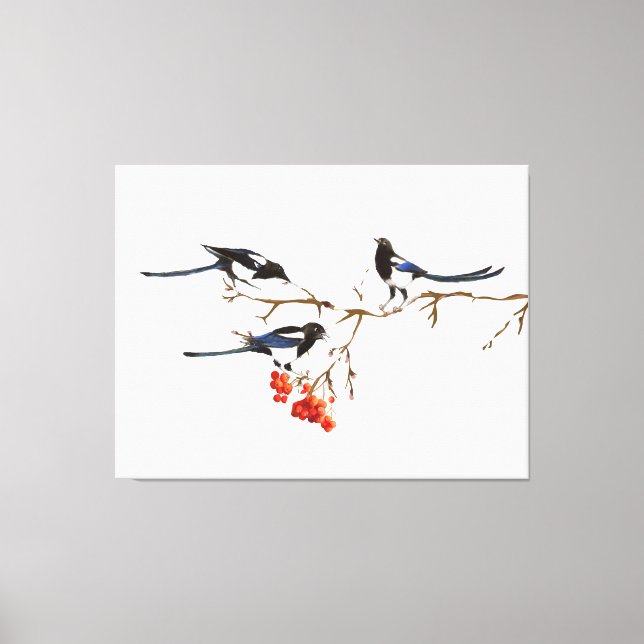 Watercolor Magpie Birds Nature Art  Canvas Print (Front)