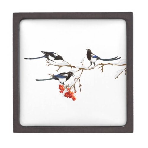 Watercolor Magpie Birds Nature Art  Gift Box