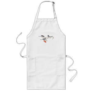 Watercolor Magpie Birds Nature Art Long Apron