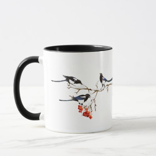 Watercolor Magpie Birds Nature Art   Mug